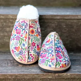 Genuine Leather Sheepskin Mule Slipper - Floral