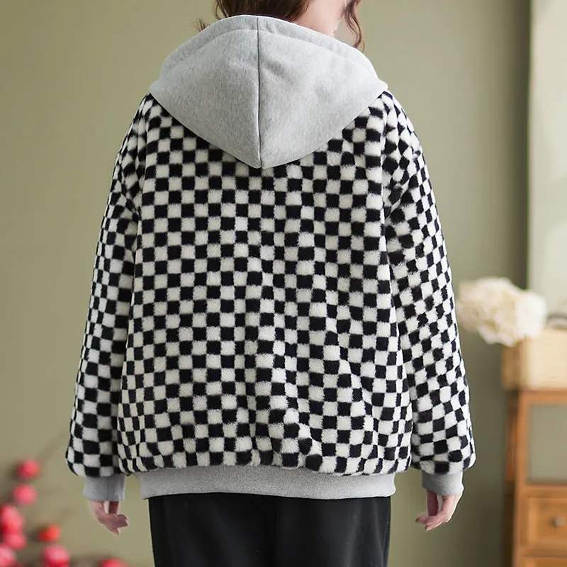 Gingham Womens Winter Coats Warm Wearing Wholesale Coats