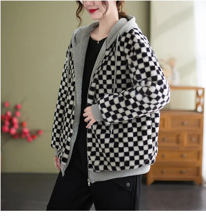 Gingham Womens Winter Coats Warm Wearing Wholesale Coats