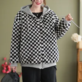 Gingham Womens Winter Coats Warm Wearing Wholesale Coats