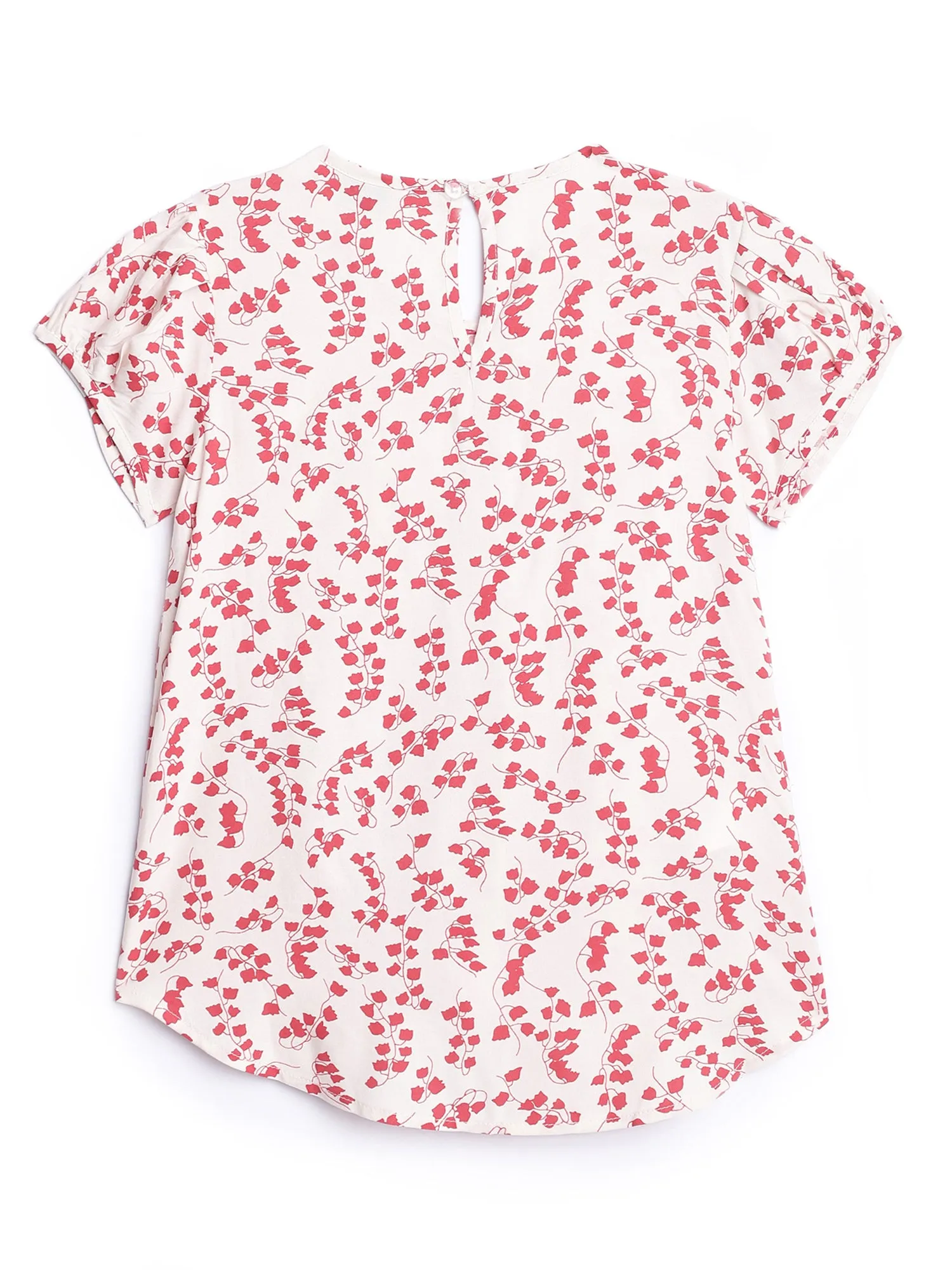 Girls Basic Red Puffed Half Sleeves  Top