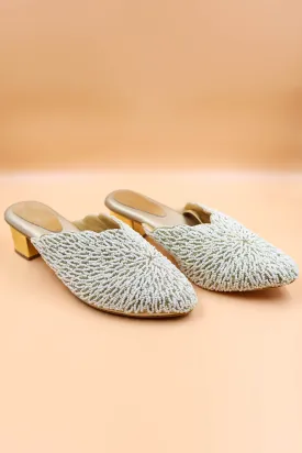 Gold Embroidered Bead Mules