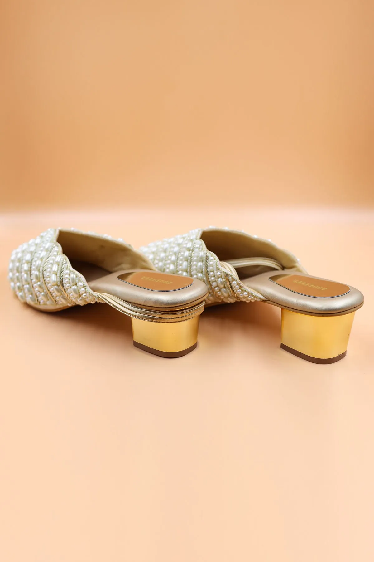 Gold Floral Embroidered Mules