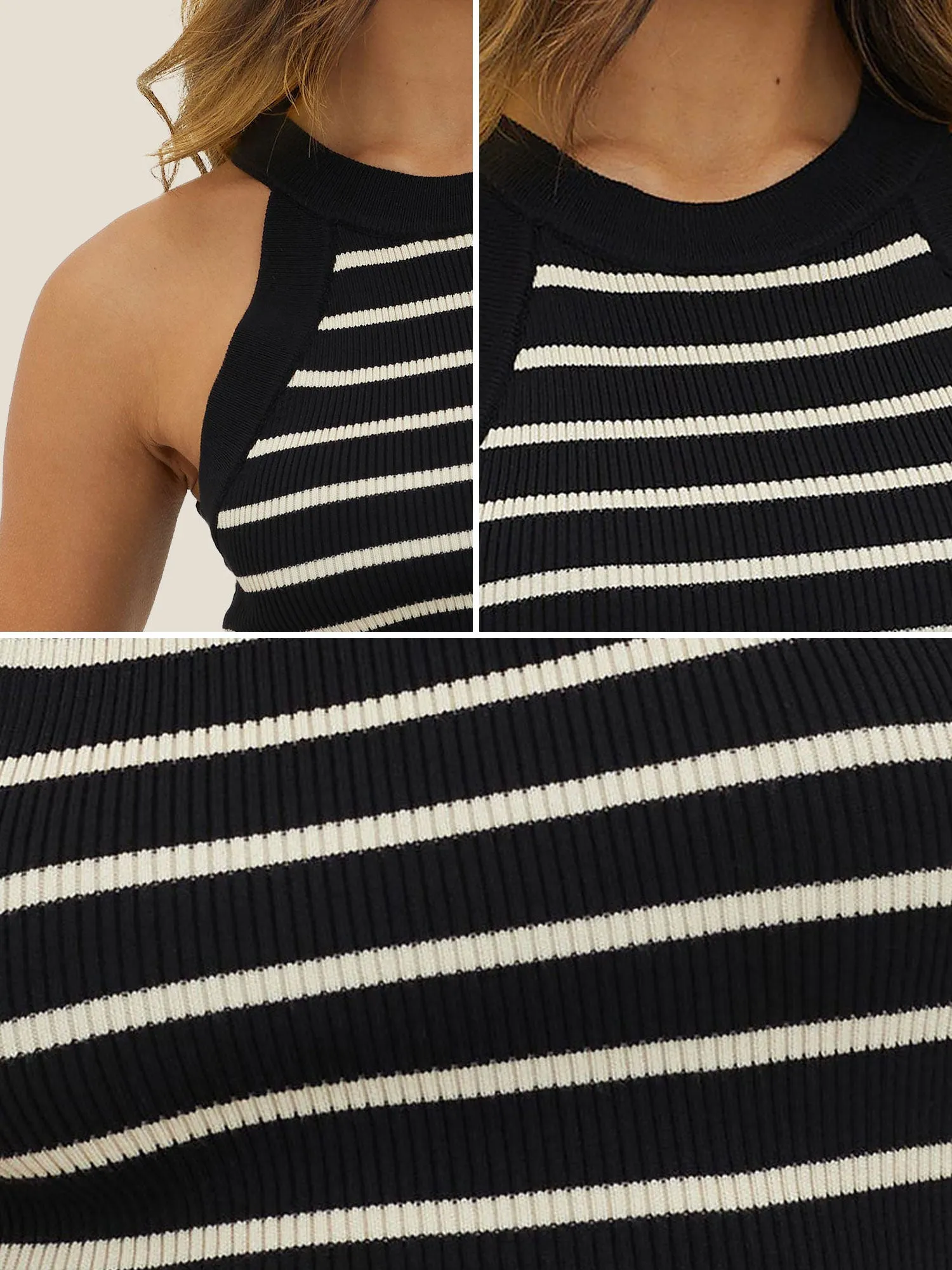 Halter Sleeveless Striped knitted Casual Tops