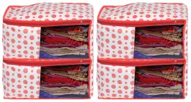 Heart Home Dot Printed Non-Woven Blouse Cover, Cloth Organizer, Wardrobe Organiser With Tranasparent Window- Pack of 4 (Blue)-46HH0300