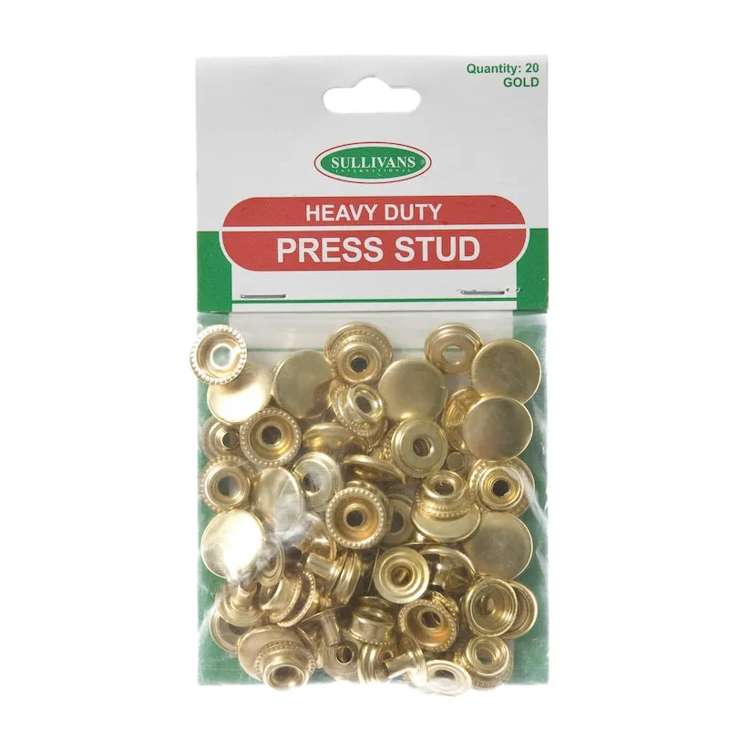 Heavy Duty Press Stud Size 15mm, Gold- 20pk