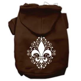 Henna Fleur de Lis Screen Print Pet Hoodies Brown Size Lg (14)