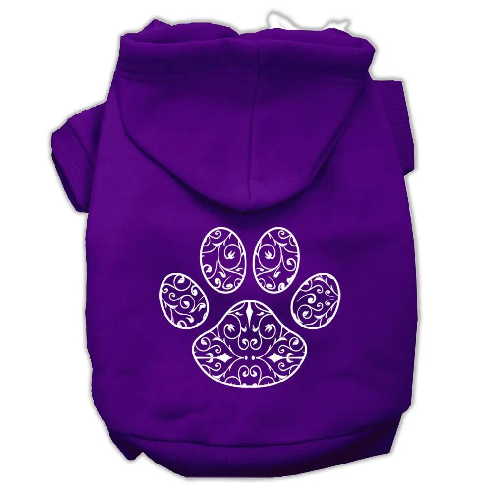 Henna Paw Screen Print Pet Hoodies Purple Size Lg (14)