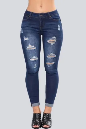 High Waist Ripped Hips Pencil Jeans