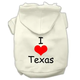 I Love Texas Screen Print Pet Hoodies Cream Size Lg (14)