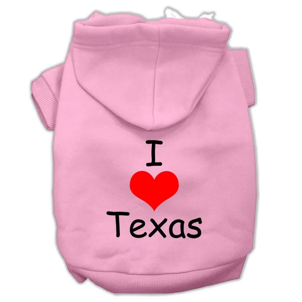 I Love Texas Screen Print Pet Hoodies Light Pink Size XL (16)