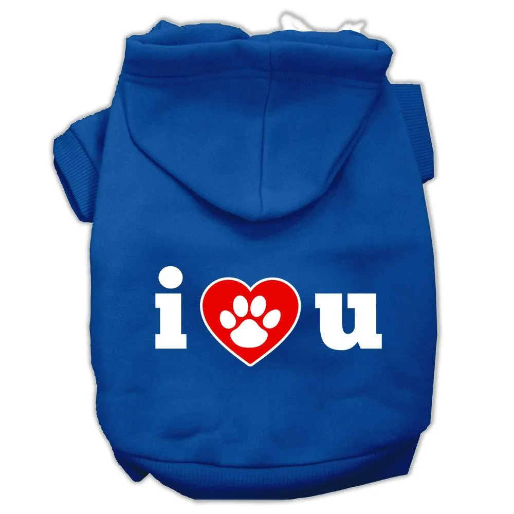 I Love U Screen Print Pet Hoodies Blue Size XXXL (20)