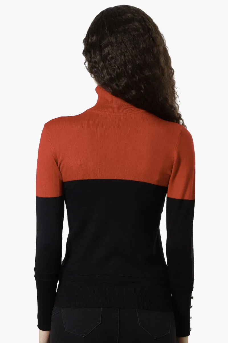 International INC Company Colour Block Turtleneck Pullover Sweater - Red