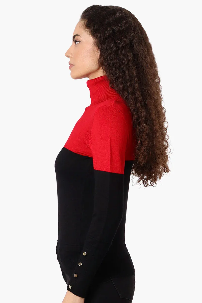 International INC Company Colour Block Turtleneck Pullover Sweater - Red