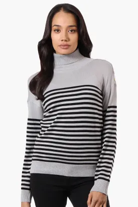 International INC Company Striped Turtleneck Pullover Sweater - Grey