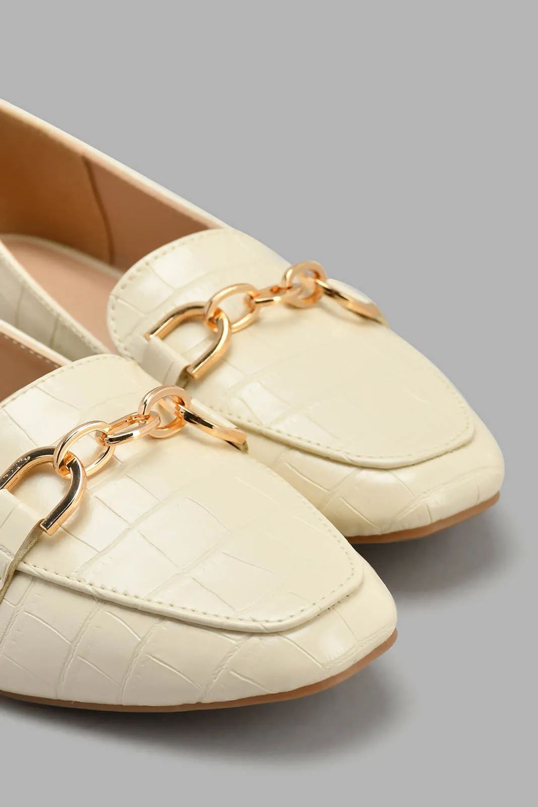 Ivory Loafer With Gold Chain Trim