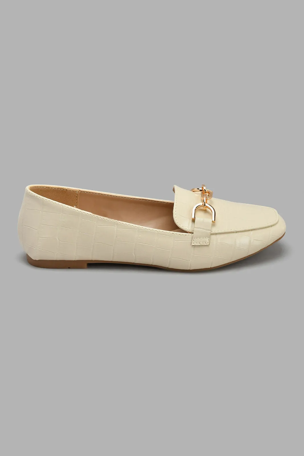 Ivory Loafer With Gold Chain Trim