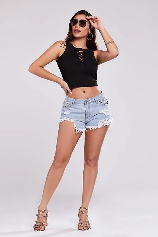 Jean Punk Rivet Shorts