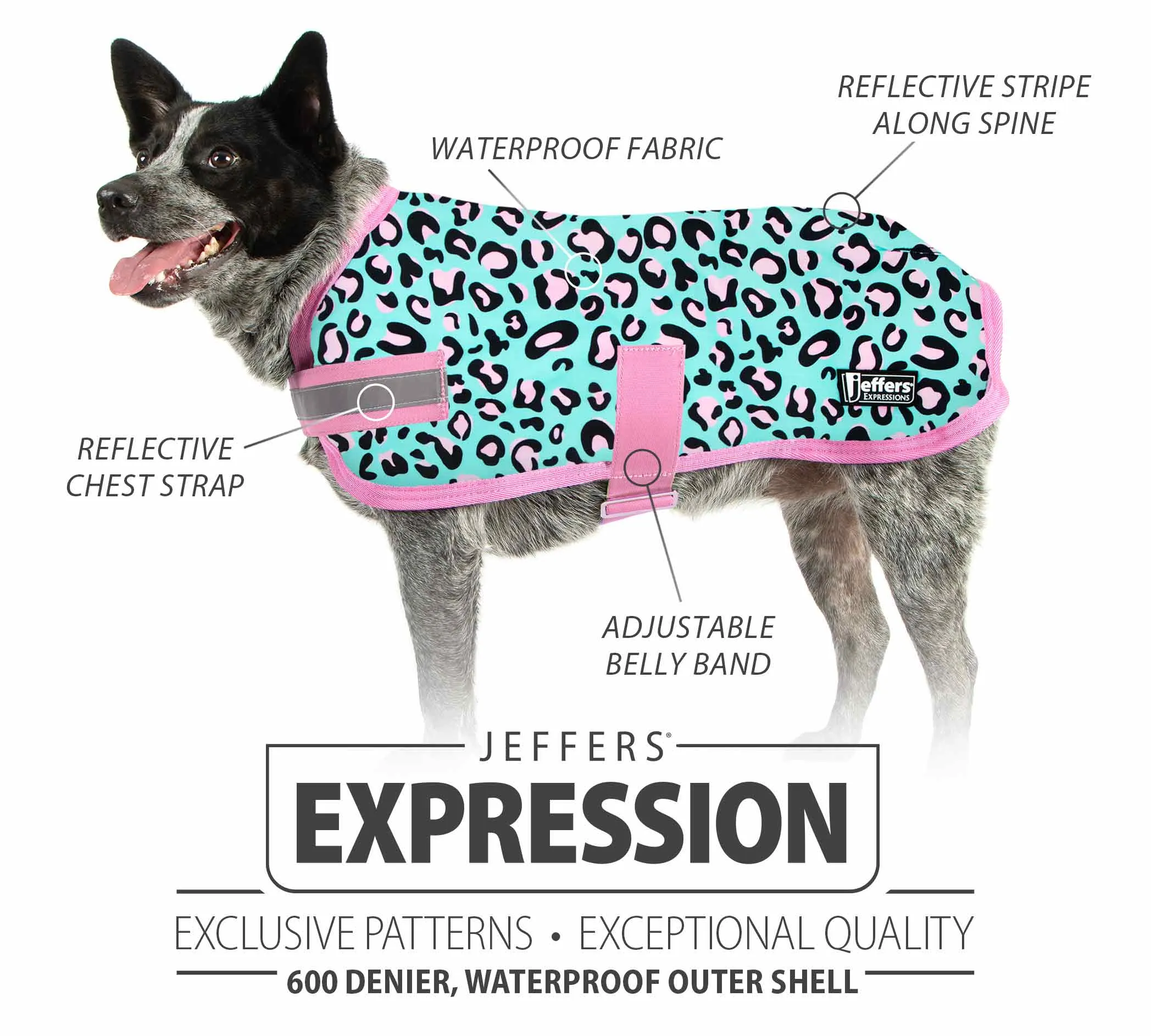 Jeffers Expression Waterproof Ripstop Dog Coat, Party Cheetah