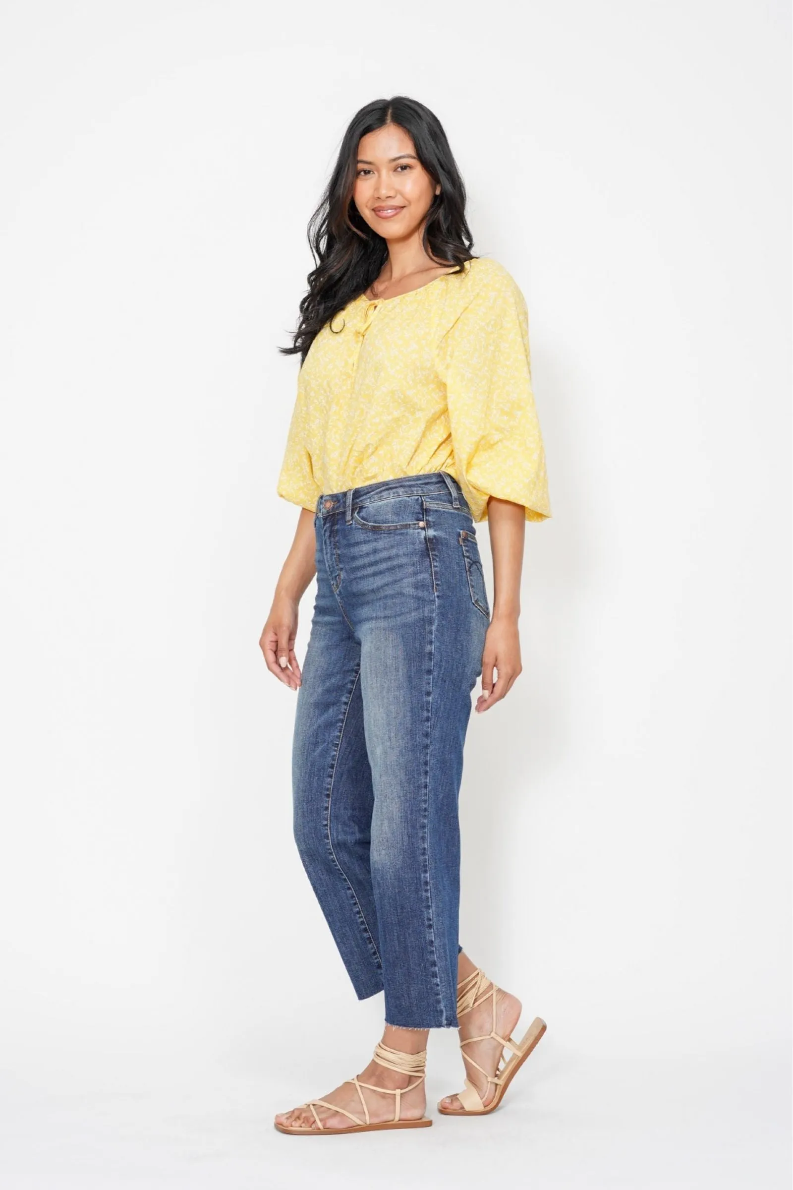 Judy Blue High Waist Crop Wide Jeans w/ Pocket Embroidery