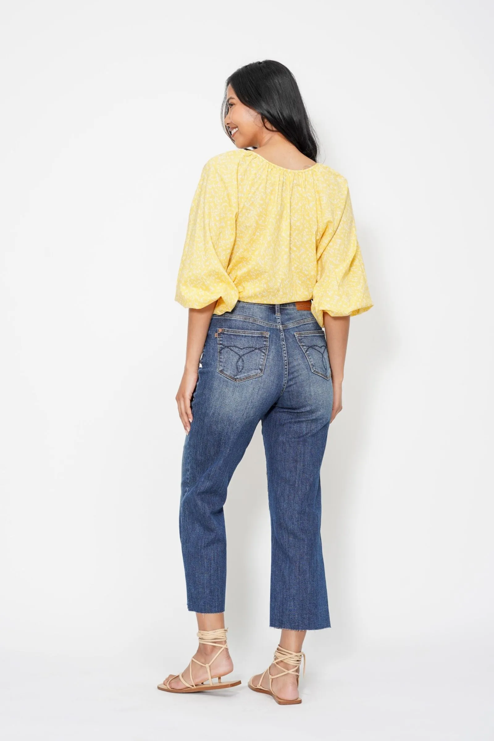 Judy Blue High Waist Crop Wide Jeans w/ Pocket Embroidery