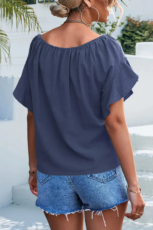 Knot Front Ruffle Sleeve Casual Tops