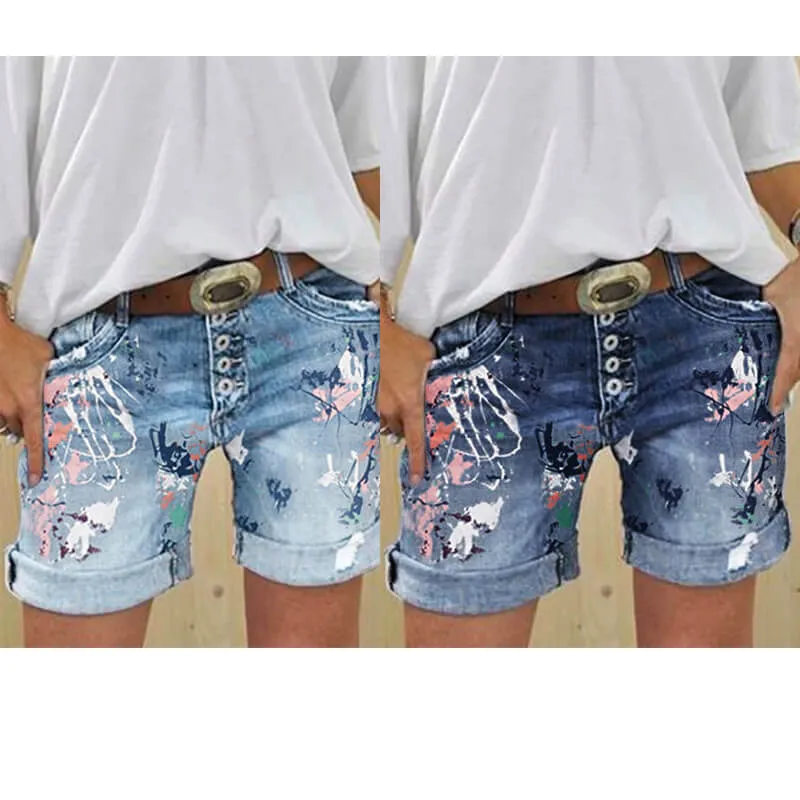 Lady Fashion Jeans Shorts Casual Printing Denim Jean Shorts