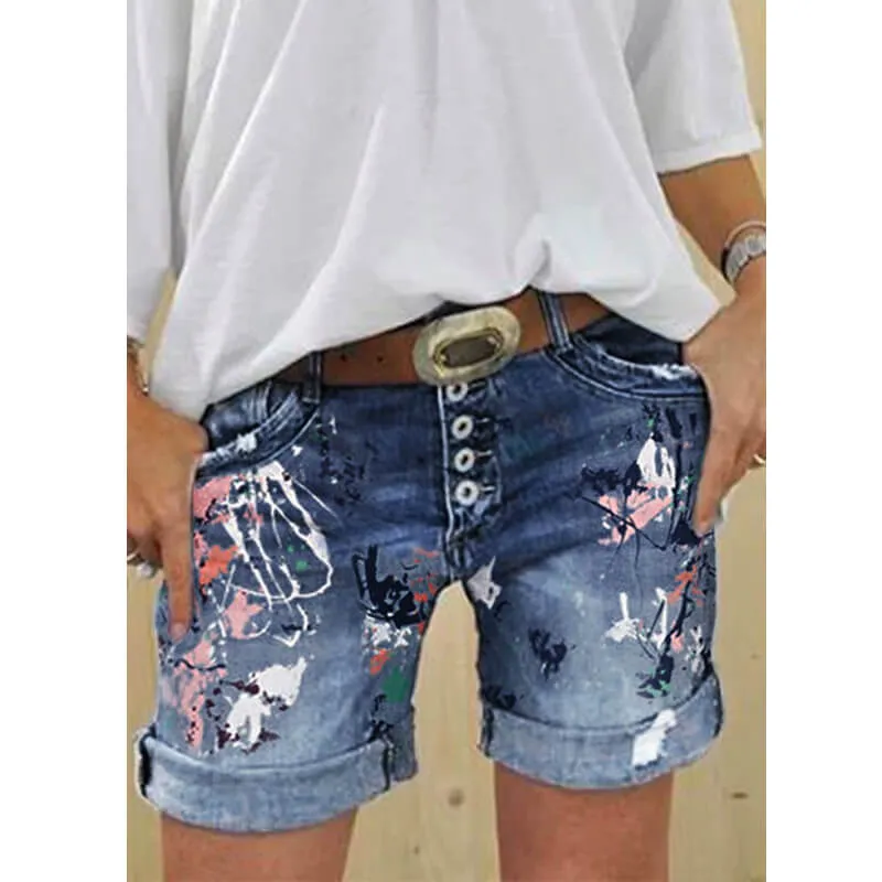 Lady Fashion Jeans Shorts Casual Printing Denim Jean Shorts