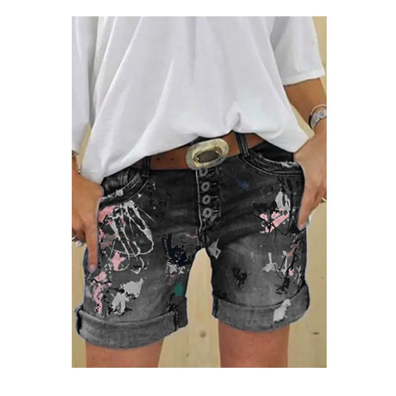 Lady Fashion Jeans Shorts Casual Printing Denim Jean Shorts