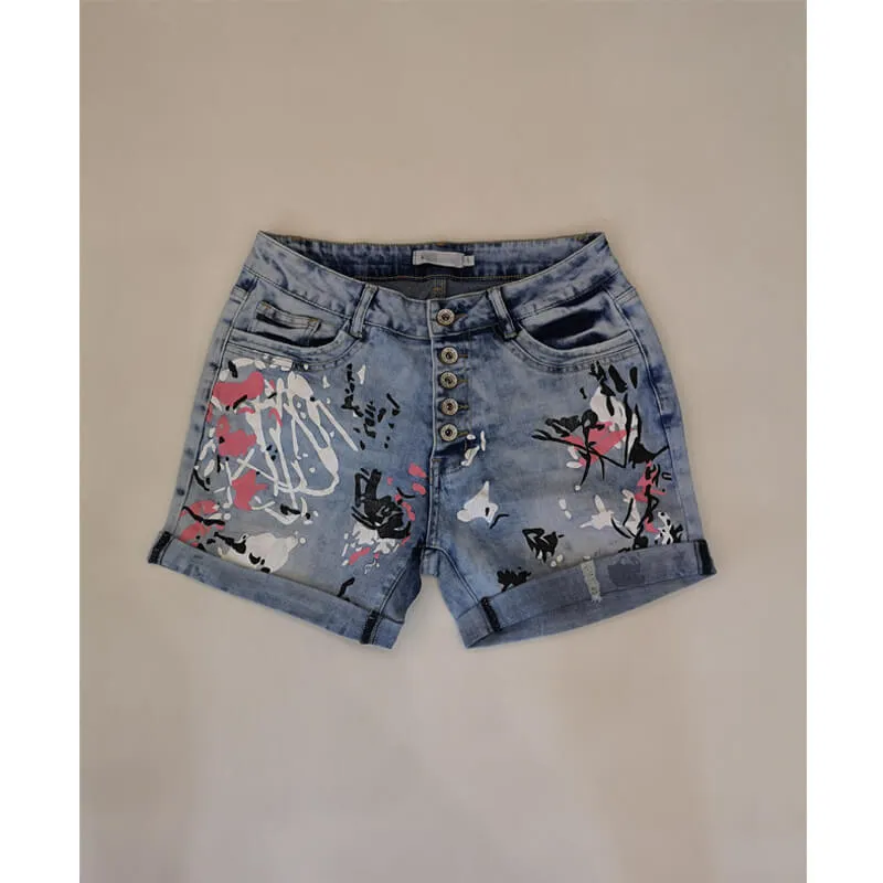 Lady Fashion Jeans Shorts Casual Printing Denim Jean Shorts