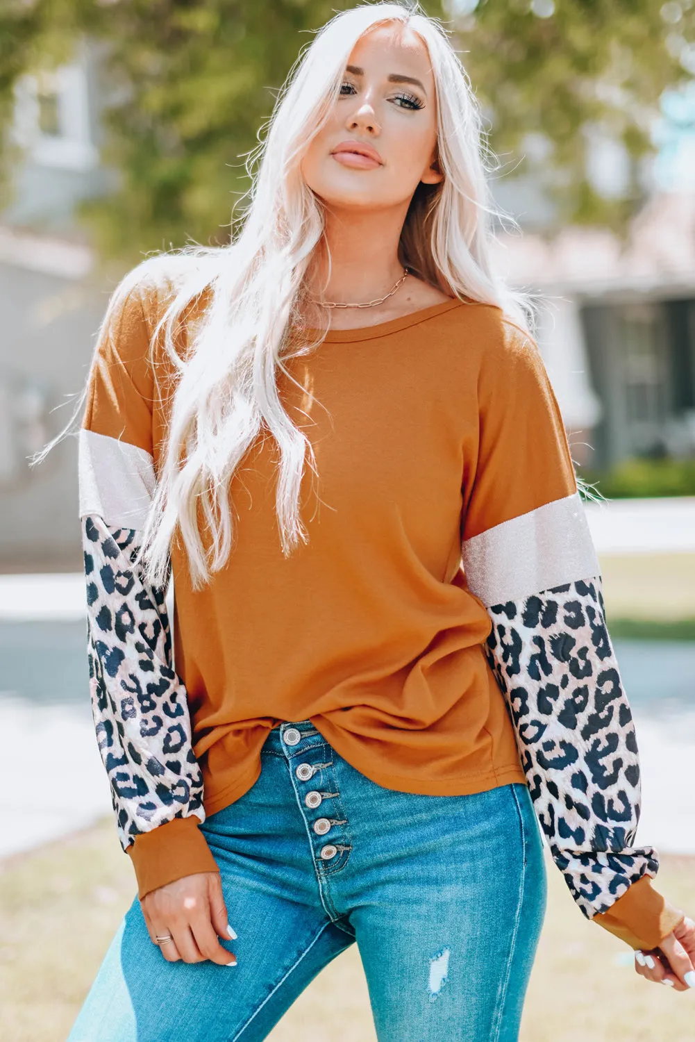 Leopard Patchwork Long Sleeve Top