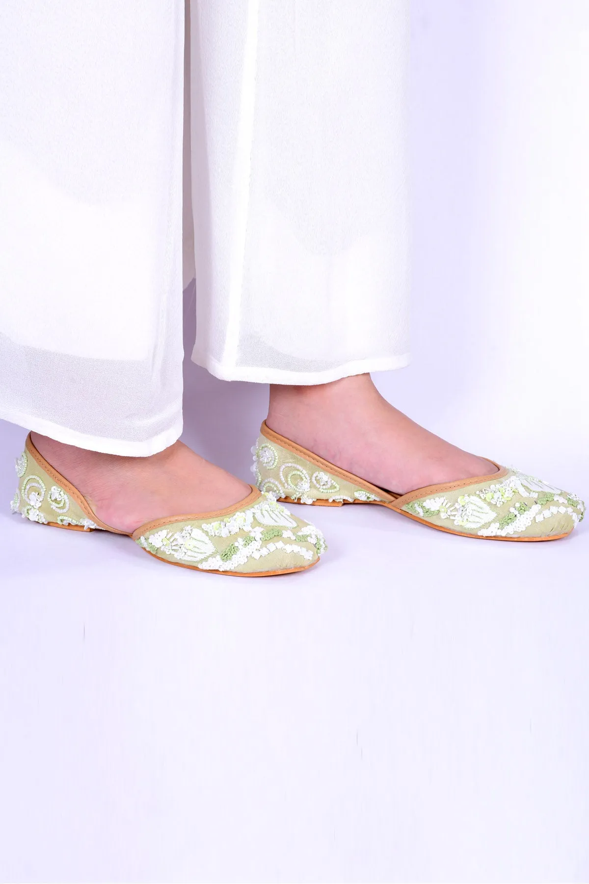 Light Green Embroidered Jutti