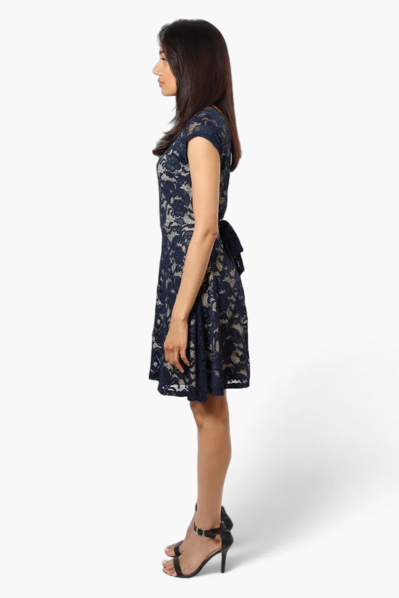 Limite Floral Lace Necklace Cocktail Dress - Navy