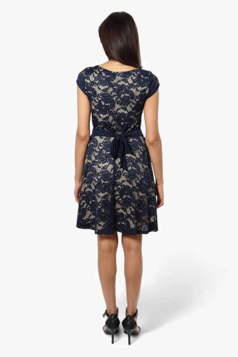 Limite Floral Lace Necklace Cocktail Dress - Navy