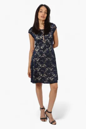 Limite Floral Lace Necklace Cocktail Dress - Navy