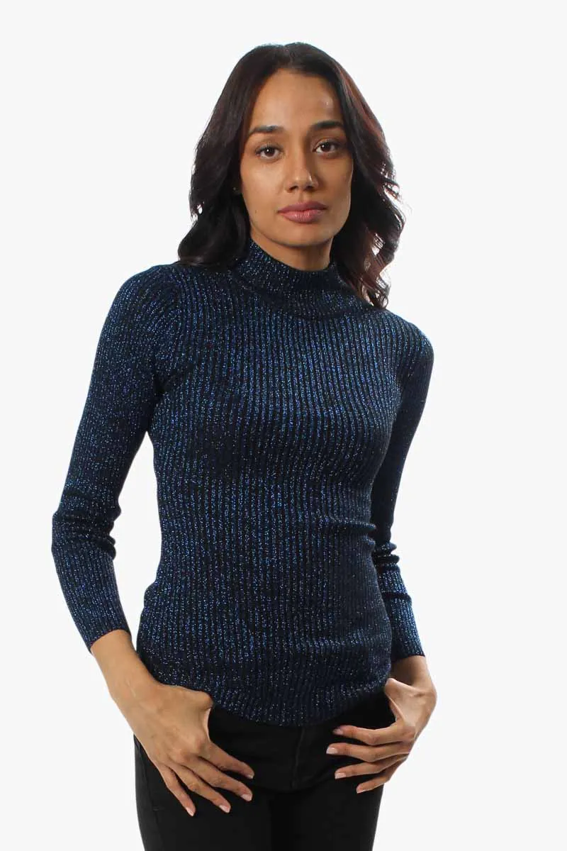 Limite Ribbed Mock Neck Pullover Sweater - Navy