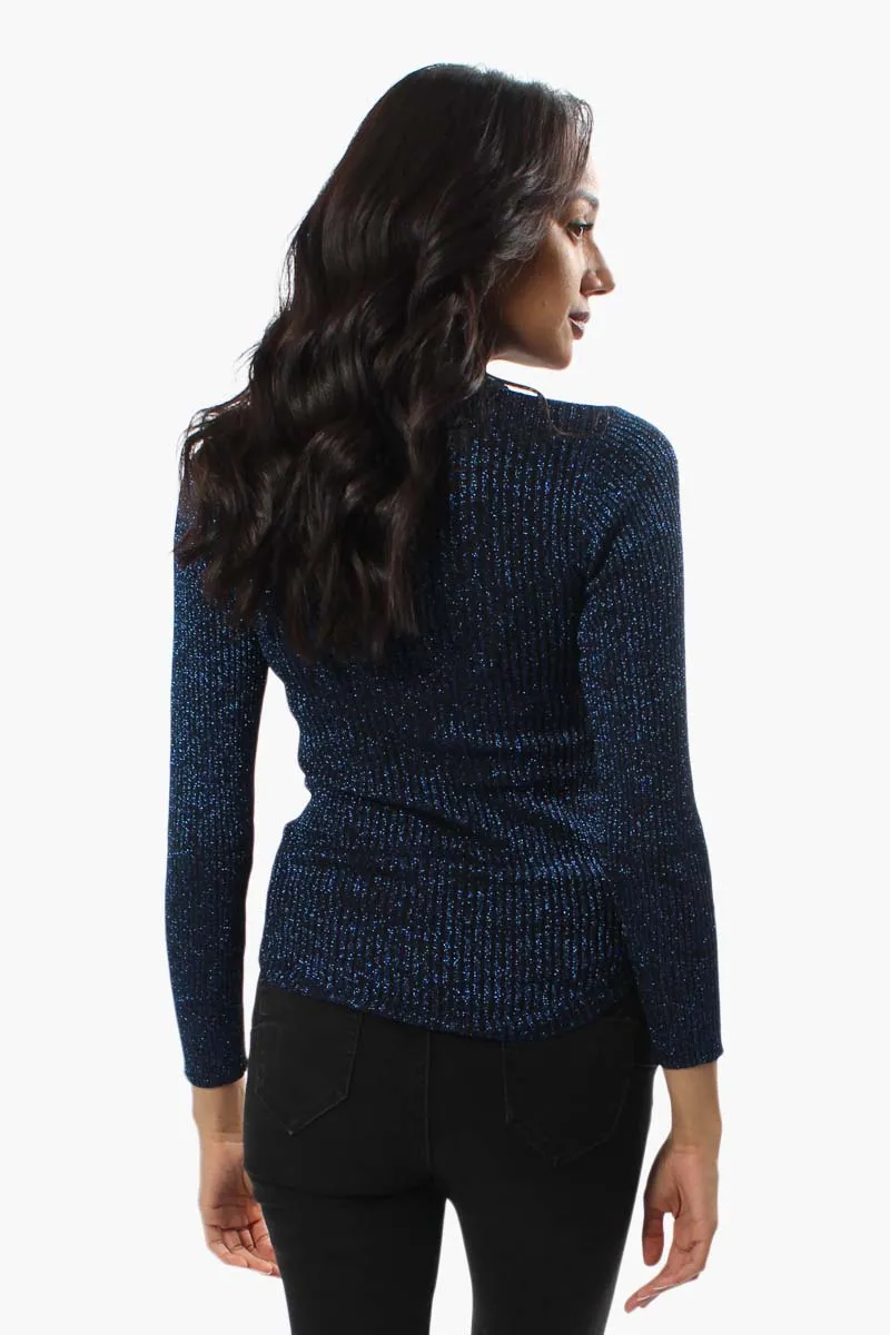 Limite Ribbed Mock Neck Pullover Sweater - Navy