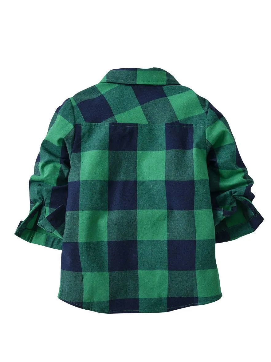 Long Sleeve Casual Clothes Buffalo Plaid Shirt Top for Toddler Big Boys Kids