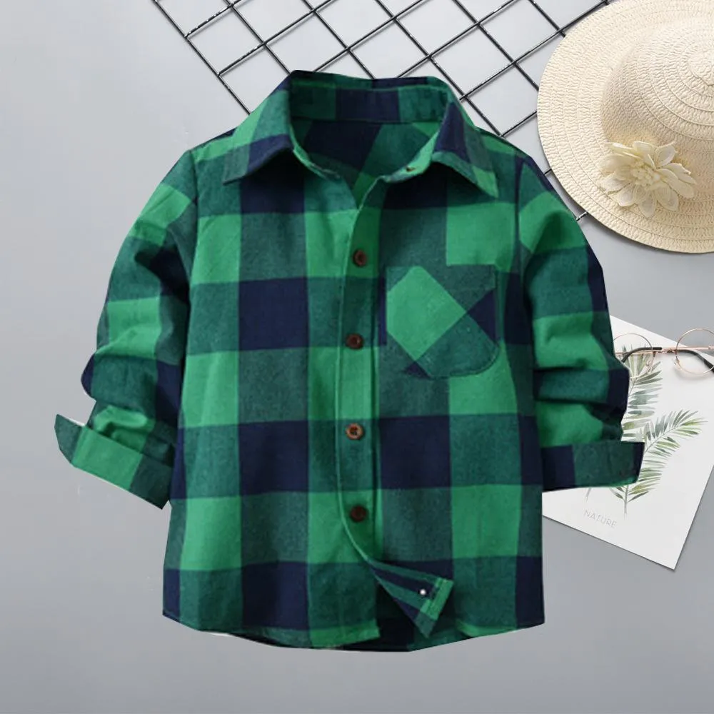 Long Sleeve Casual Clothes Buffalo Plaid Shirt Top for Toddler Big Boys Kids