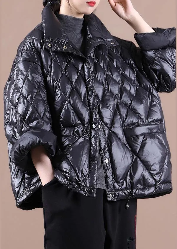 Luxury black goose Down coat Loose fitting snow jackets stand collar Button Down New Jackets