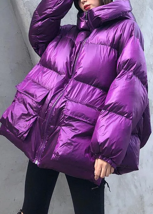 Luxury purple down jacket woman plus size clothing winter jacket hooded zippered Elegant coats