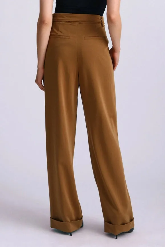 Lyocell Blend Belted Wide Leg Trouser