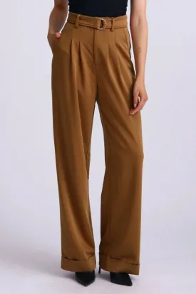 Lyocell Blend Belted Wide Leg Trouser