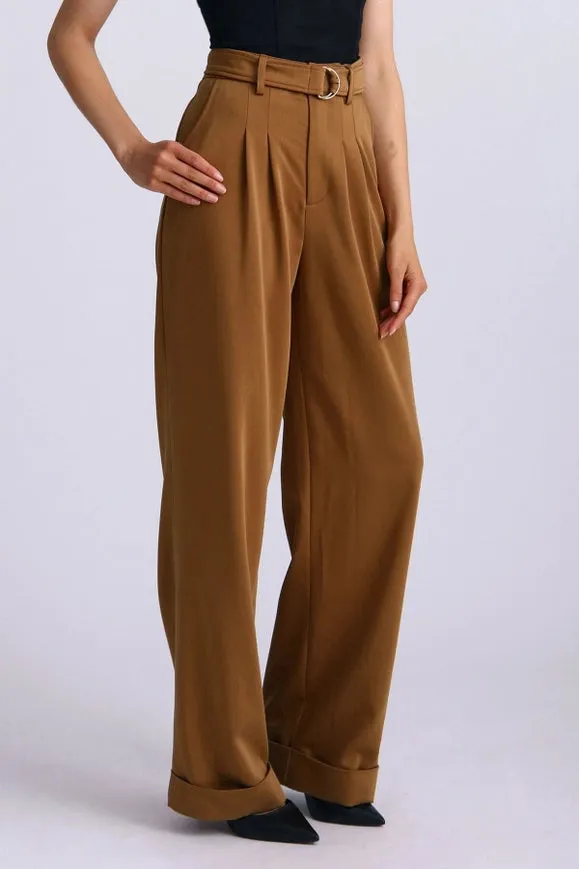 Lyocell Blend Belted Wide Leg Trouser