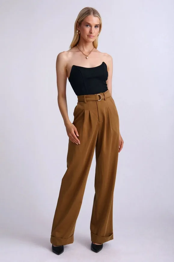 Lyocell Blend Belted Wide Leg Trouser