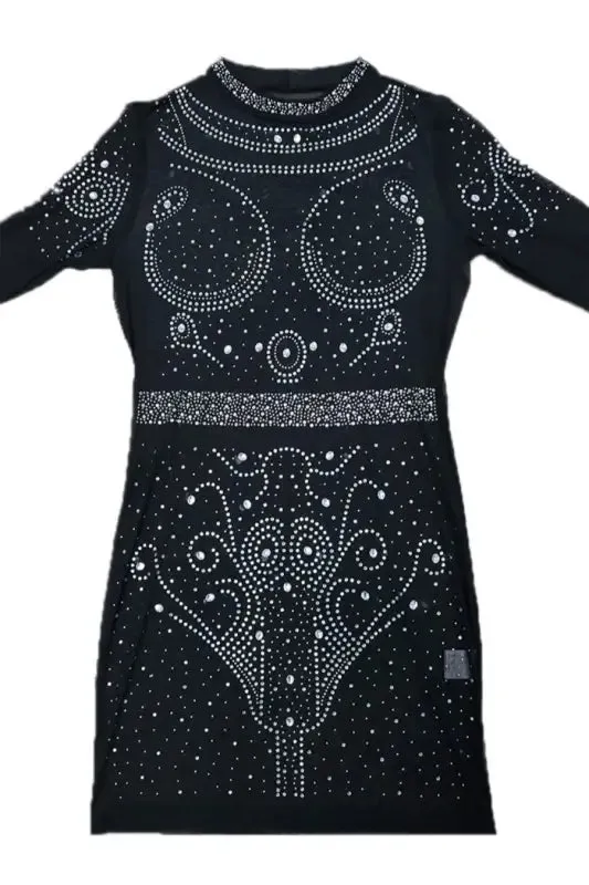 Making My Mark Sheer Rhinestone Mini Dress