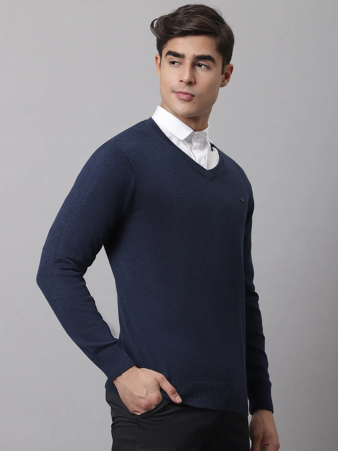 Men Navy Melange Sweater