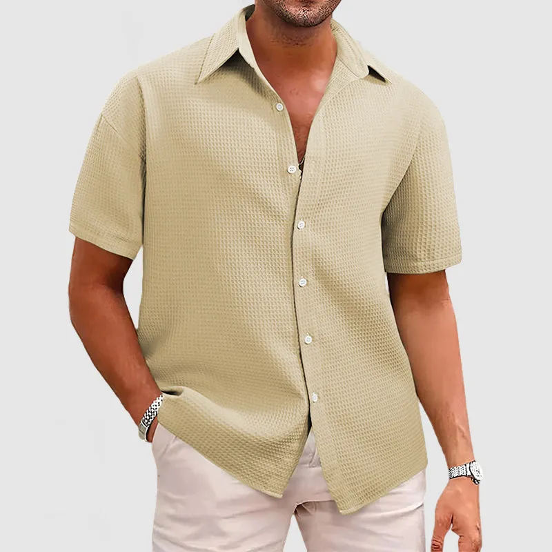 Men's Casual Waffle Short Sleeve Shirt