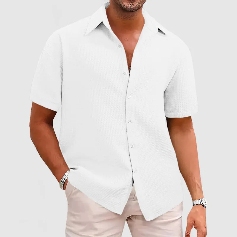 Men's Casual Waffle Short Sleeve Shirt