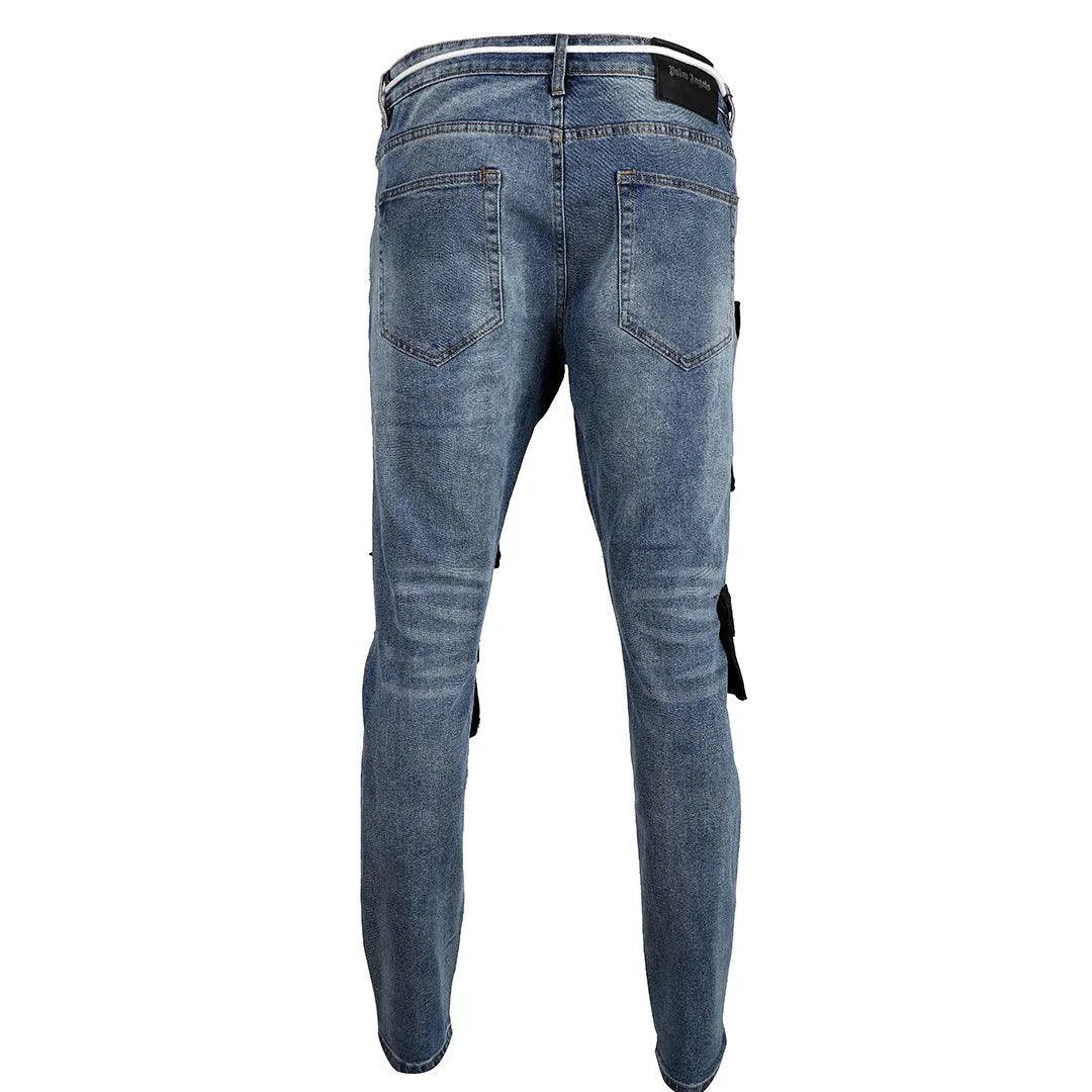 Men's Detachable Pocket Urban Styled Denim Jeans- Blue